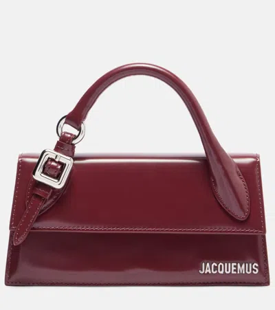 Jacquemus Chiquito Long Leather Tote Bag In Burgundy