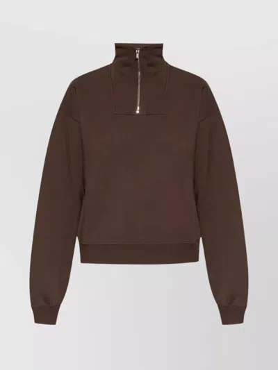 Jacquemus Chunky Ribbed Trucker Sweatshirt With High Neck In Brown