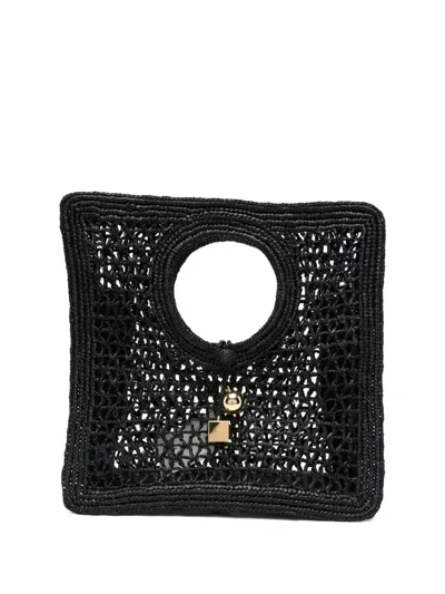 Jacquemus Circular-handle Raffia Tote Bag In Black