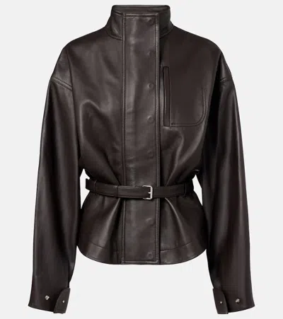 Jacquemus Ciro Belted Leather Jacket In Brown