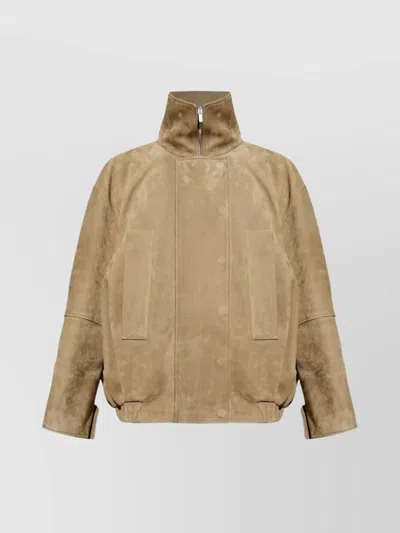Jacquemus Ciro Leather Jacket Side Pockets In Brown