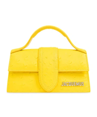 Jacquemus Long Ficiu Calf Leather Shoulder Bag In Yellow