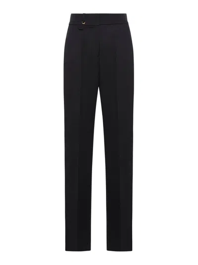 Jacquemus High-waisted Straight Leg Trousers With Buckle Detail And Silhouette In Black