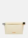 Jacquemus Structured Round Clutch With Gold Logo And Unique Detail In White