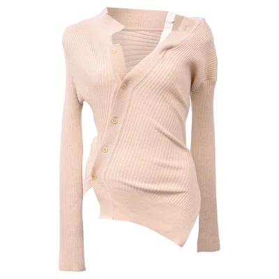 Jacquemus Colin Asymmetric Grosgrain-trimmed Cardigan In Beige Wool In Neutral