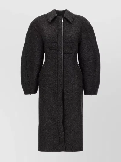 Jacquemus Collared Long Coat Padded Shoulders In Black