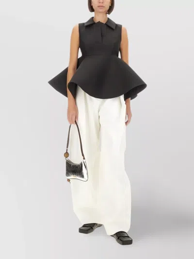 Jacquemus Collared Wool Silk Peplum Sleeveless Top In Black