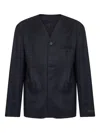 Jacquemus Collarless Patch-pocket Jacket In Blue