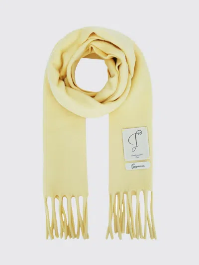 Jacquemus Colour-block Wool-blend Scarf With Fringes And Applied Logo In Yellow