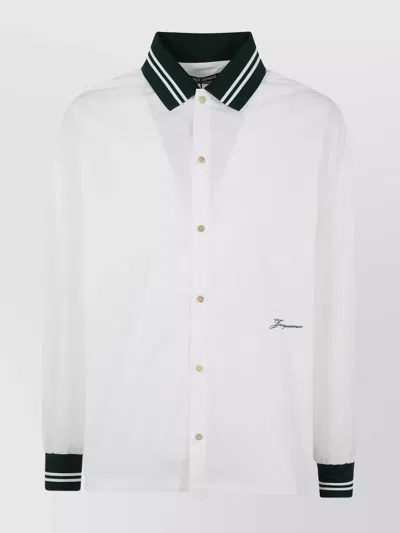 Jacquemus Contrast Collar Long Sleeve Shirt In White