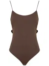 Jacquemus Cabana One Piece Swimsuit High Leg Ruffle In Brown