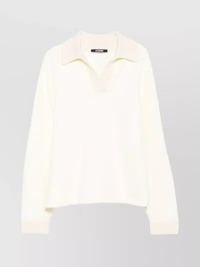 Jacquemus Men Ribbed Sweater With Polo Collar In Neutral