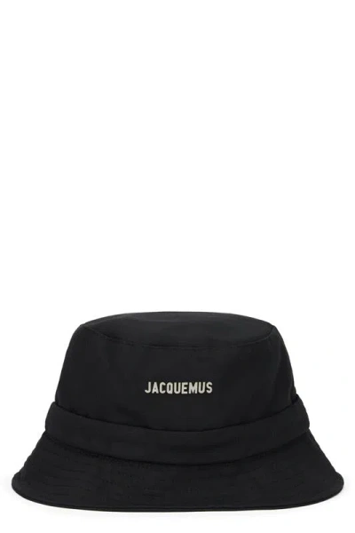Jacquemus Cotton Bucket Hat With Logo In Black