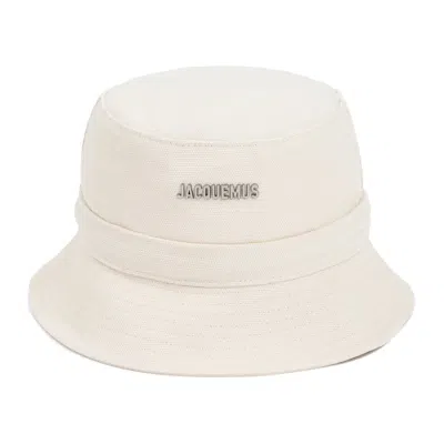 Jacquemus Cotton Bucket Hat With Structured Crown And Wide Brim In White