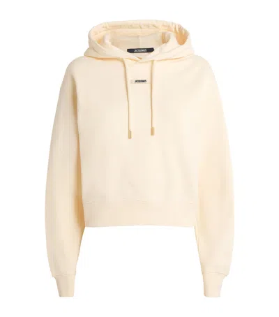 JACQUEMUS COTTON CROPPED GROSGRAIN LOGO HOODIE
