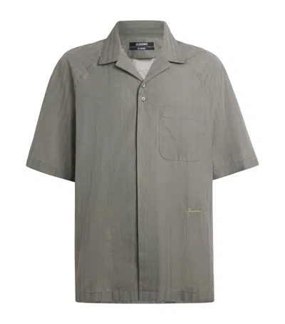 Jacquemus Cotton Embroidered Romarin Shirt In Gray