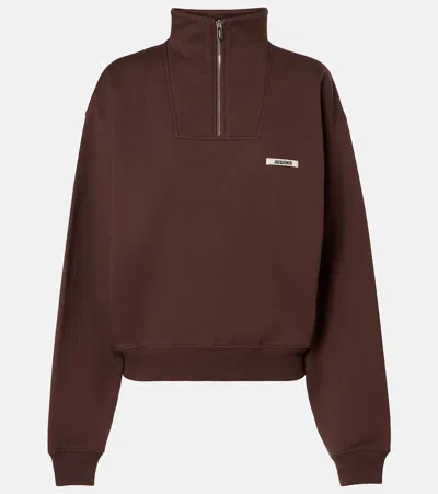 JACQUEMUS COTTON FLEECE HALF-ZIP SWEATER