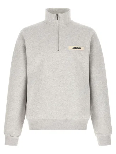 Jacquemus Cotton Fleece Logo Patch Sweatshirt In Gray