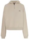 Jacquemus Cotton Fleece Sweatshirt With High Collar And Grosgrain Detail In Neutral