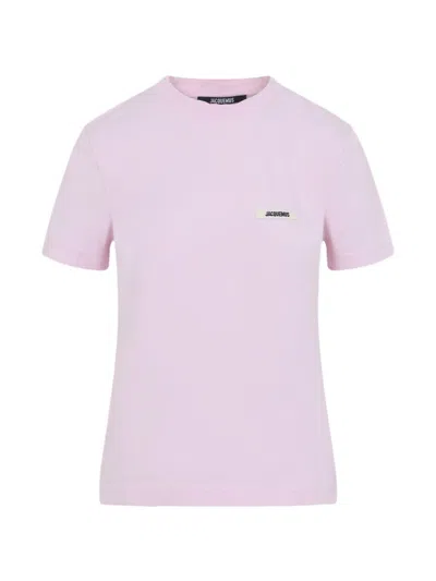 Jacquemus Pink Crew Neck T-shirt With Logo Patch On The Front In Cotton Woman