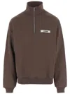 Jacquemus Grosgrain Sweatshirt With Turtleneck And Half-zip Closure In Brown