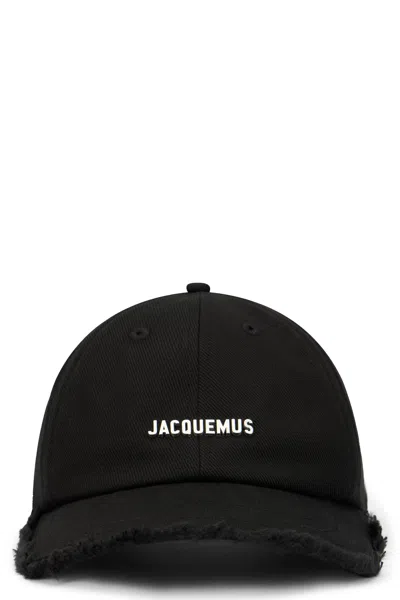 Jacquemus Cotton Logo Cap With White Front Inscription In Black