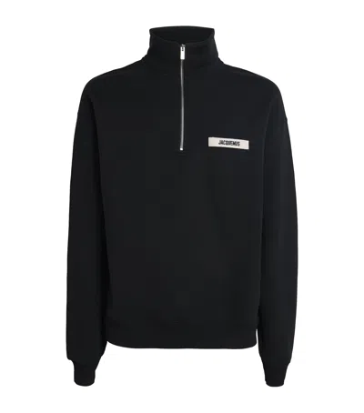JACQUEMUS COTTON LOGO QUARTER-ZIP SWEATER