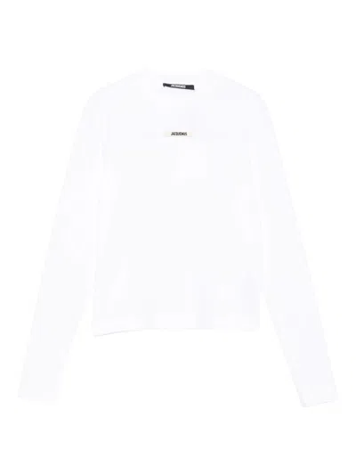 Jacquemus Cotton Logo T-shirt With Embroidered Emblem And Ribbed Crewneck In White