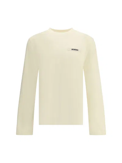 Jacquemus Long-sleeve Off-white Cotton T-shirt With Subtle Logo Patch In Neutral