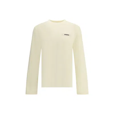 Jacquemus Long-sleeve Off-white Cotton T-shirt With Subtle Logo Patch In Neutral