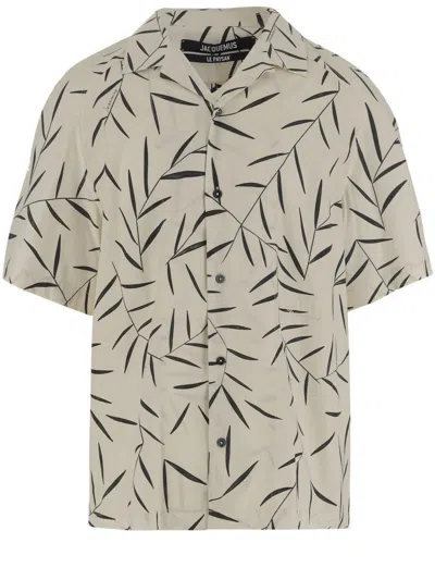 Jacquemus Leaf-print Short-sleeved Shirt In White