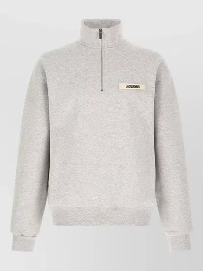 Jacquemus Cotton Relaxed-fit Half-zip Sweatshirt In Gray