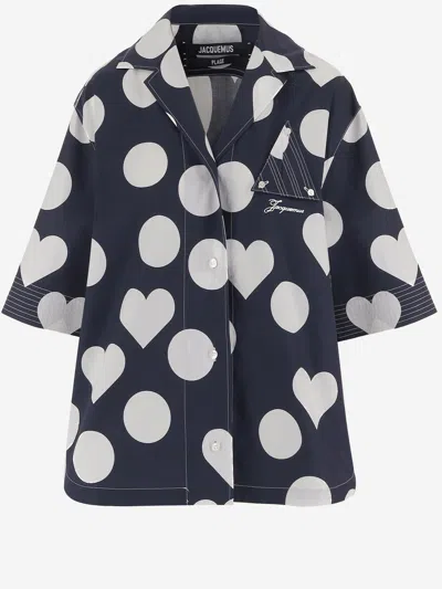Jacquemus Cotton Shirt With All Over Print In Black