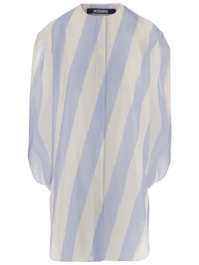 Jacquemus Cotton Shirt With Striped Pattern In Blue