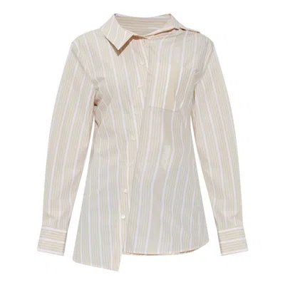 Jacquemus Pablo Striped Asymmetric Spread Collar Shirt In Grey