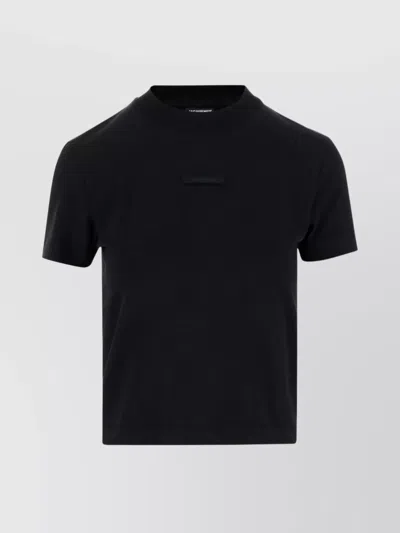 JACQUEMUS COTTON STRETCH CREWNECK T-SHIRT WITH LOGO DETAIL