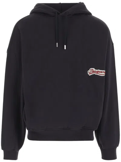 Jacquemus Cotton Sweatshirt With Embroidered Varsity Patch In Black