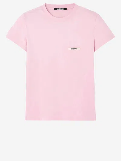 Jacquemus Pink Crew Neck T-shirt With Logo Patch On The Front In Cotton Woman