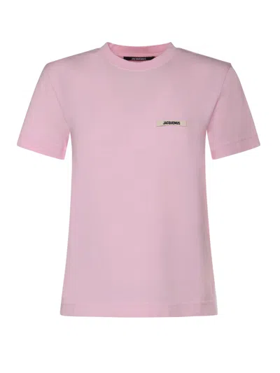 Jacquemus Pink Crew Neck T-shirt With Logo Patch On The Front In Cotton Woman