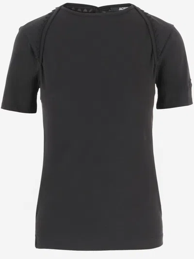 Jacquemus Cotton Top With Back Button Placket In Black