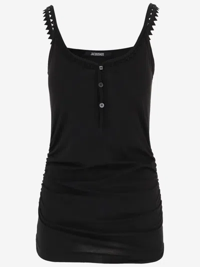 Jacquemus Cotton Top With Half Button Front In Black