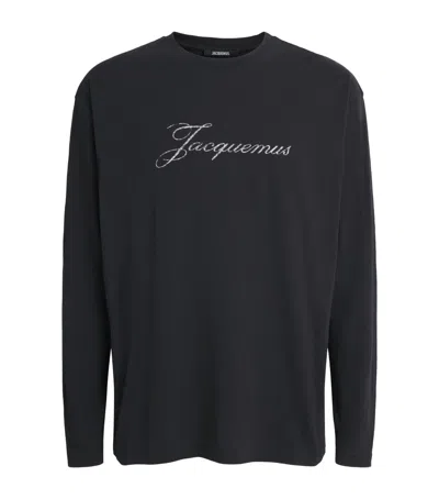 Jacquemus Cotton-hemp Logo Long-sleeve T-shirt In Black