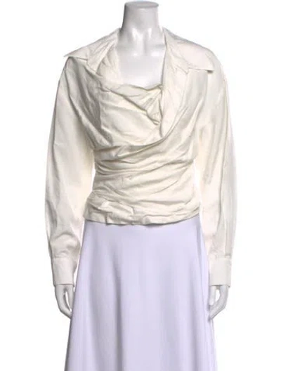 Pre-owned Jacquemus Cowl Neck Long Sleeve Blouse In White