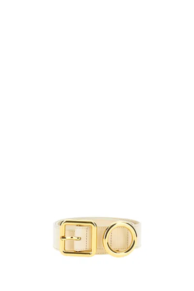 Jacquemus Cream Leather Belt With Geometric Gold Buckle In Beige