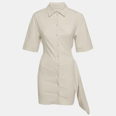 Jacquemus Cream Twill La Robe Camisa Mini Shirt Dress In White