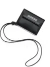 Jacquemus Rectangular Black Leather Card Wallet With Logo Detailing In Black