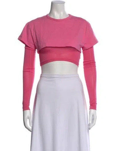 Pre-owned Jacquemus Crew Neck Long Sleeve Crop Top In Pink