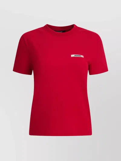 Jacquemus Crew Neck Short Sleeve Tops With Ribbed Detail In Red