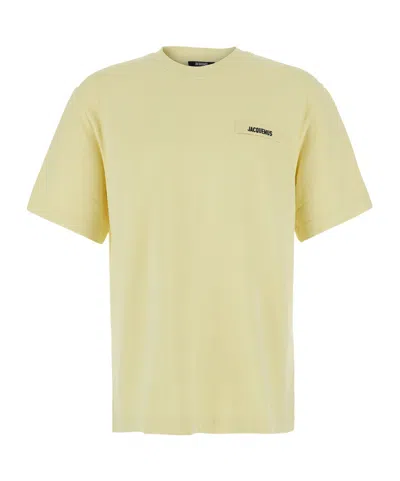 Jacquemus Crew Neck Short Sleeve Cotton Shirt In Yellow