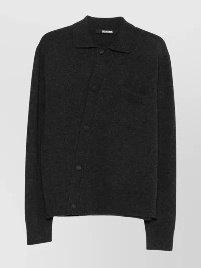 Jacquemus Crewneck Sweater With Collared Design And Pocket In Black